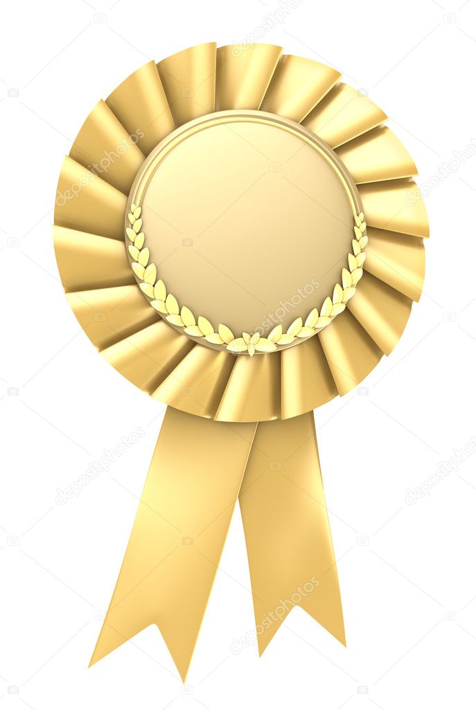 Gold ribbon award blank with copy space. Isolated Stock Photo by